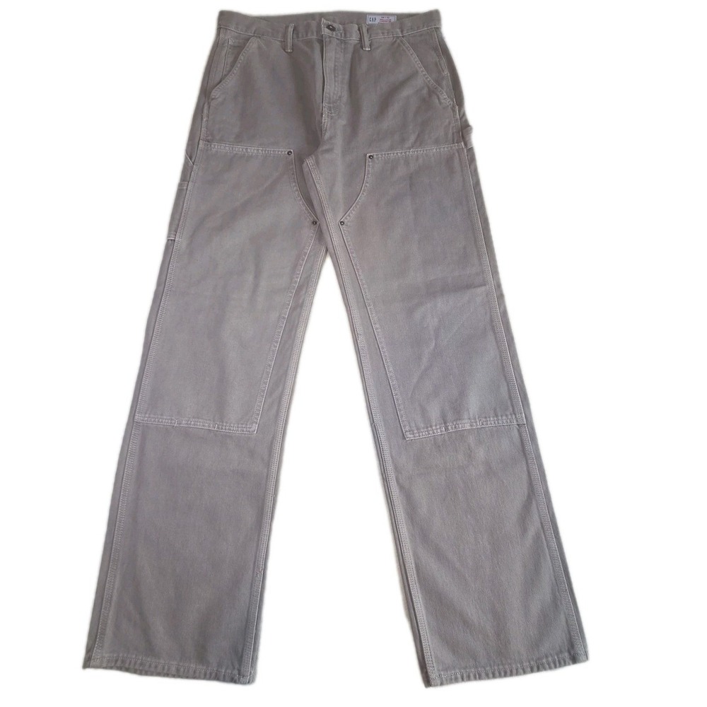 GAP '90s Loose Double-Knee Carpenter Pants Mens 33 x 32 Gray Canvas Chino NEW